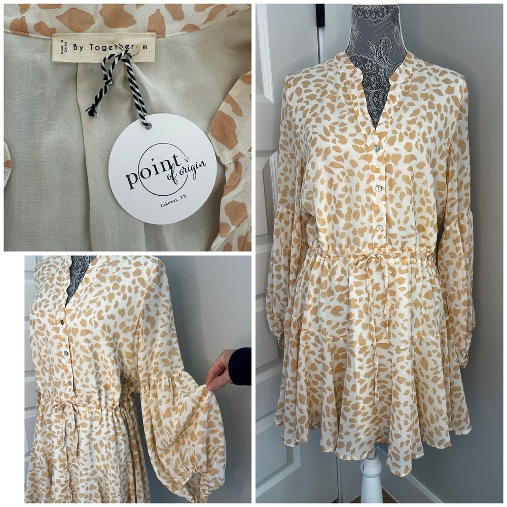 By Together Womens Light Animal Print Cinch Waist Tiered Dress NWT Retail $88 - Picture 1 of 7
